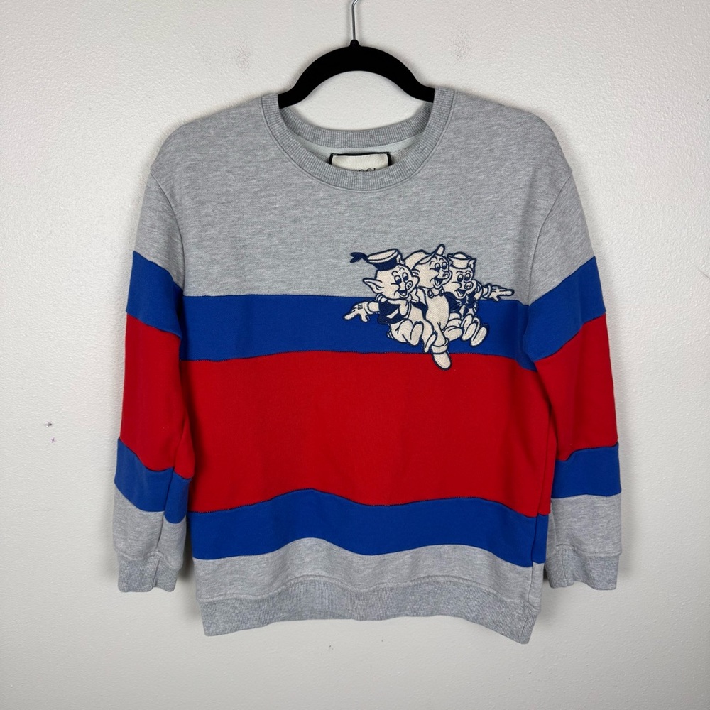 Gucci Three Little Pigs Sweatshirt Blue Red Grey Size S